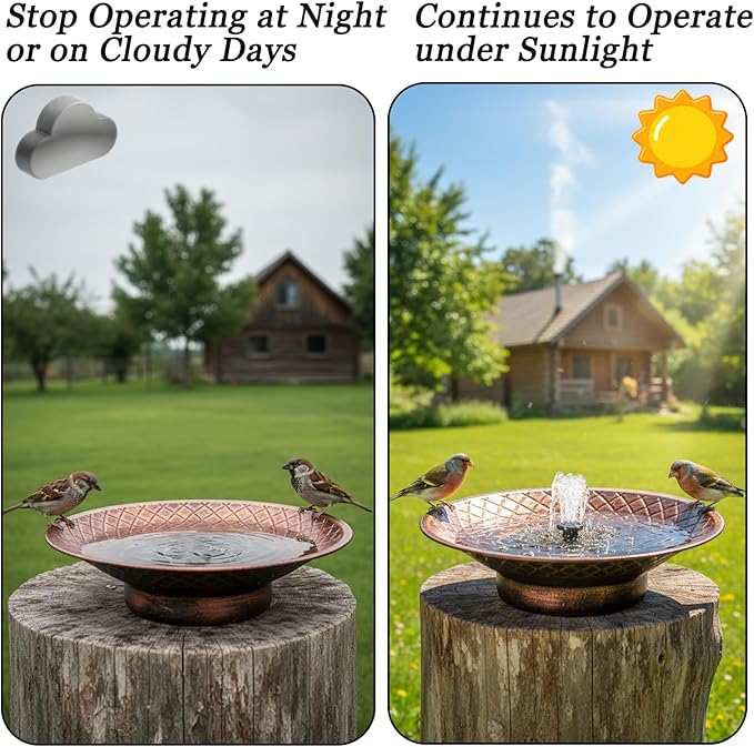 Bird Bath for Outside, 12.6" Solar Powered Bird Bath with Fountain, Metal Bird Bath Bowl, Outdoor Patio Lawn Decor (Bronze)