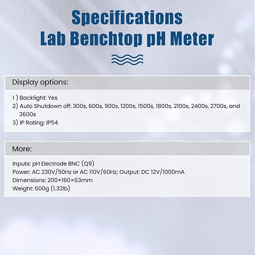 Lab Benchtop pH Meter Digital pH Meters with 1-2Points Auto Calibration Bench Top pH Meter with 6.0 inch High Definition Screen Science Lab pH Meters for Soil Salt Water Test (Model AMT611)