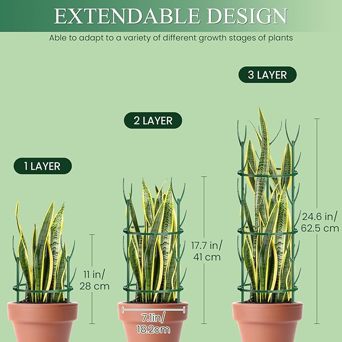 18 Pack Plant Support Stakes & Plant Cage Support Rings, Plant Stakes for Indoor Plants, Stackable Garden Flower Support for Potted Plants, Succulents, Aloe, Small Plants