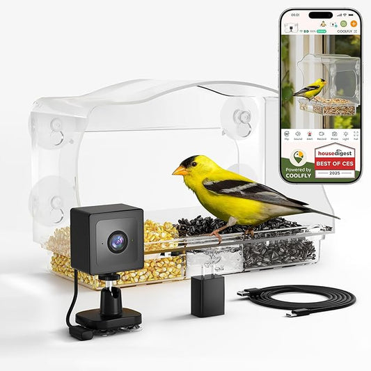 Waterproof Smart Window Bird Feeder with Camera & AI Bird Identifier, 2K HD Auto-Capture Video, Window Mounted with Strong Suction Cups, Unique Gift for Elderly Parents & Birding Lovers