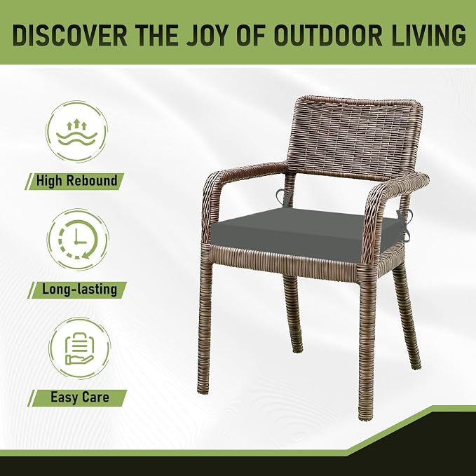 Basic Beyond Outdoor Chair Cushions Set of 6, Square Corner Outdoor Cushions for Patio Furniture, Water Resistant Patio Chair Cushions with 2 Ties, 18.5x16x3, Charcoal Grey
