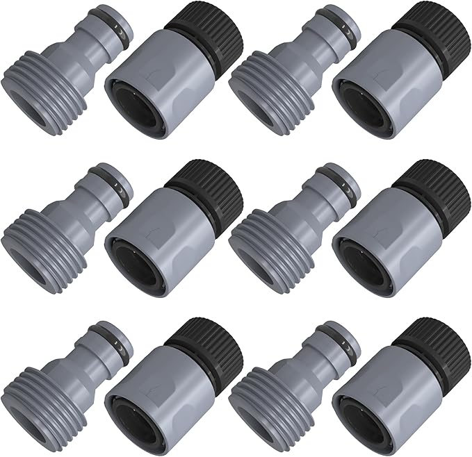 Hourleey Garden Hose Quick Connector 3/4 Inch Plastic Garden Hose Quick Connect Fittings Male and Female Connectors Water Hose End Adapters, 6 Sets