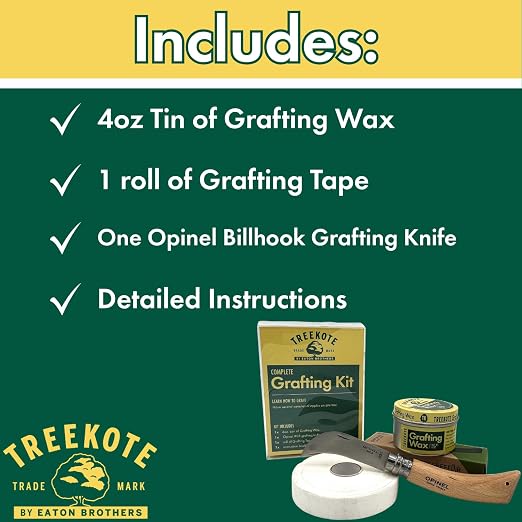Treekote Grafting Kit - Includes Pruning Knife, 4oz Grafting Wax, 30ft Grafting Tape and Detailed Instructions