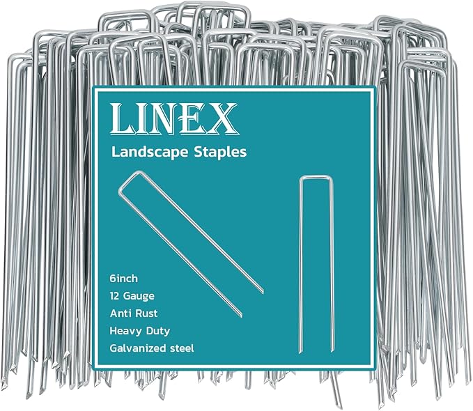 Landscape Staples 6 Inch 50 Pack, Galvanized Garden Staple Anti-Rus Landscaping Stakes Lawn Stakes for Decoration Weed Barrier Fabric, Soaker Hose