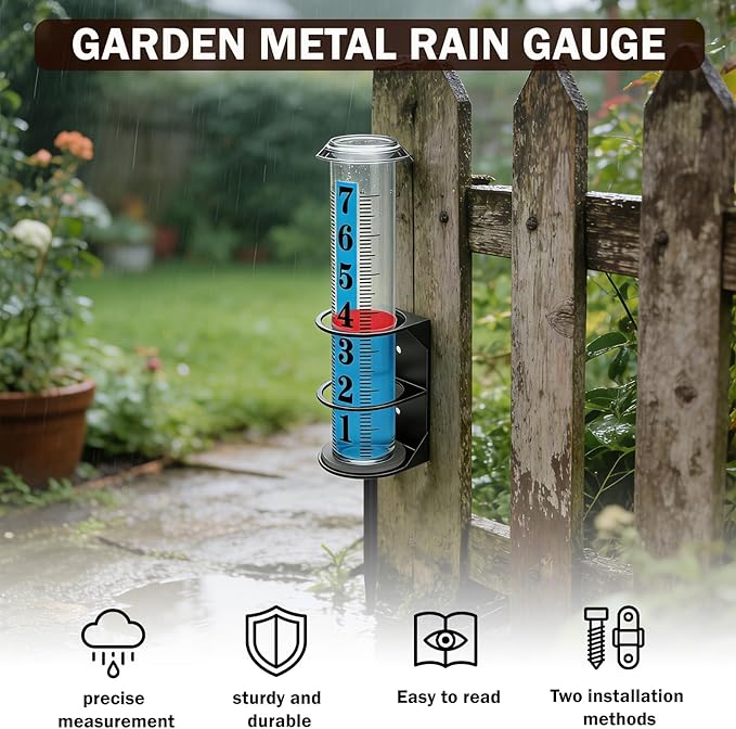 YZDTECH Rain Gauge Outdoor, Accurate Rain Gauges Outdoors Best Rated with Metal Rack Holder, Large Water Gauge with Red Float, Water Rain Meter with Thickened Plastic Large Font Tube for Yard Garden