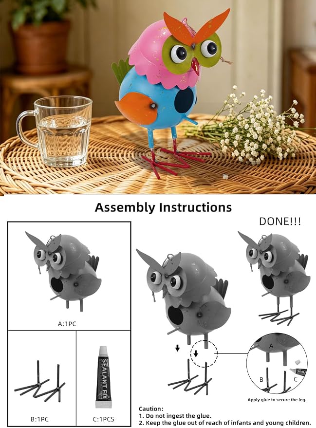 Metal Owl Garden Statues Yard Art Animal Figurines Hanging Birdhouse Outdoor Decor Lawn Ornaments Decorative Bird House for Outside