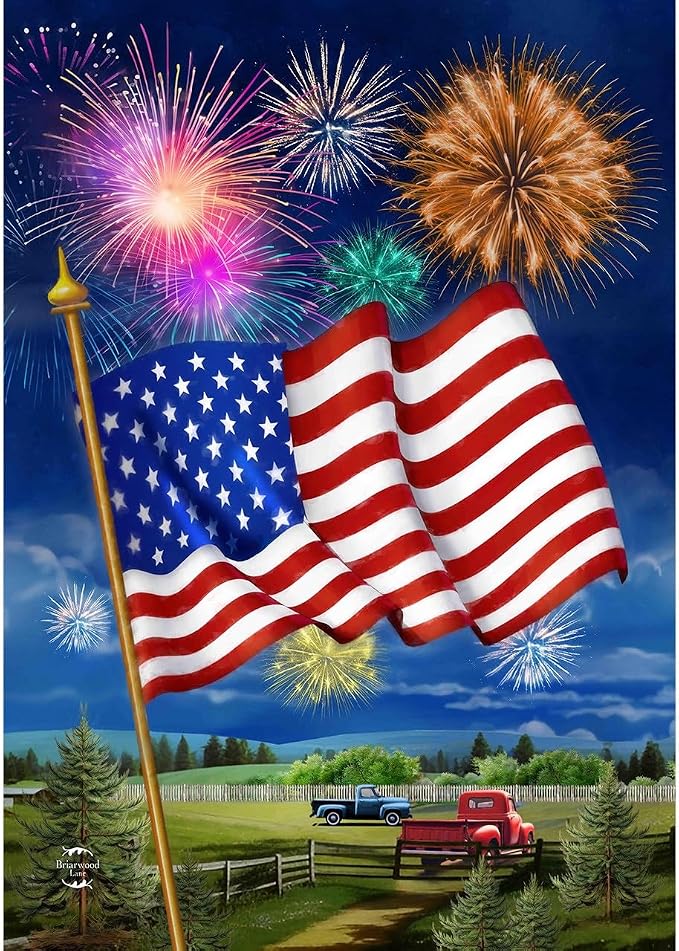 Briarwood Lane American Flag Firework Garden Flag