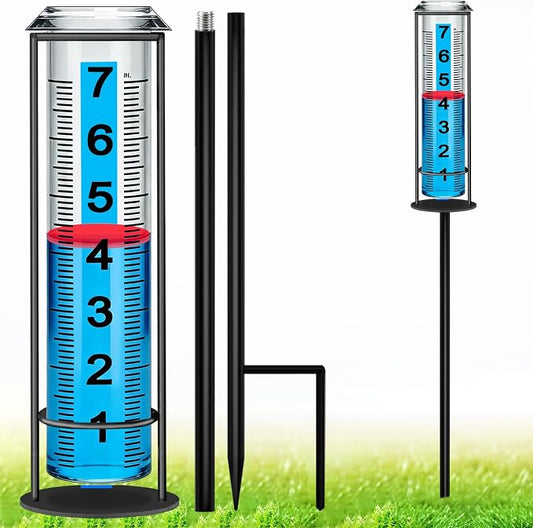 Rain Gauge Outdoor, Upgraded Rain Gauges Outdoors Best Rated,Accurate Rain Measure Gauge for Yard,Adjustable Height Rainfall Meter,Rain Gauge Outdoor Freeze Proof,Rain Measuring Tool,Easy to Read