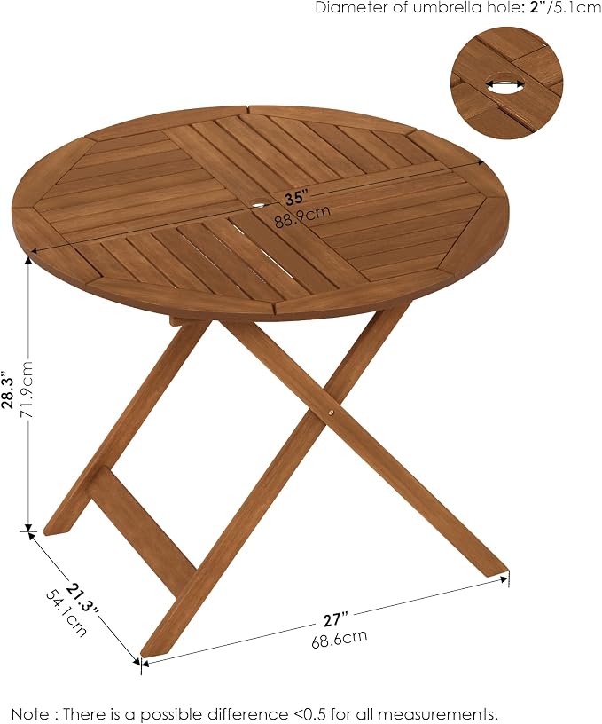 Furinno FG19061F Tioman Outdoor Hardwood Sunlight Folding Table, Natural