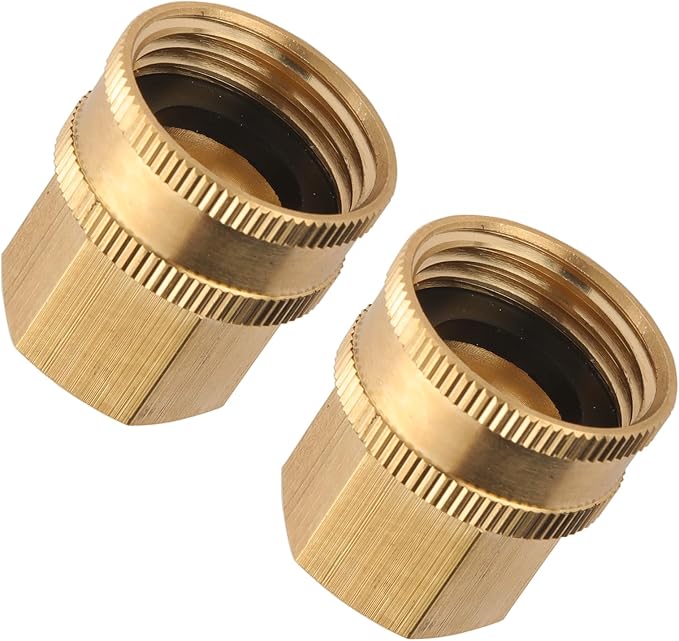 2 Pack Garden Hose Adapter,1/2" NPT to 3/4" GHT Connector with Dual Swivel, Brass Garden Hose Convert Adapter Fitting, Garden Hose Thread 3/4" Female to 1/2" Female Pipe Thread, with Extra 2 Washers