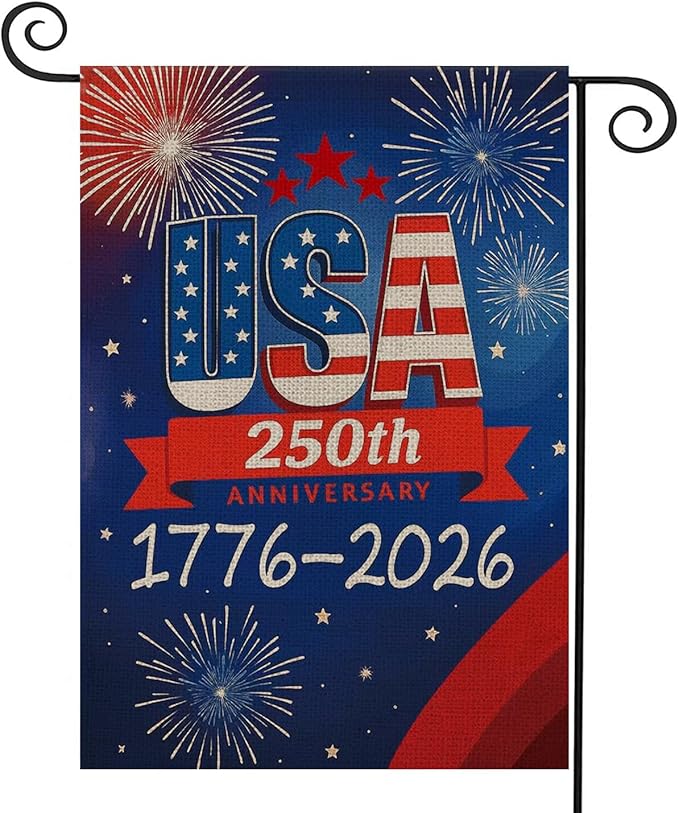 250 Anniversary Usa Garden Flags for Outside, 250 Anniversary USA Flag with Fireworks Design, 1776-2026 Patriotic 4th of July Decorations Yard Sign Double-Sided Waterproof Flag 12x18 Inch 250 Year American Flag