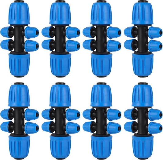 10 Pcs 1/2 to 1/4 inch Garden Hose Tubing Irrigation Fittings,6-Way Anti-Leak 1/2'' to 1/4'' Locked Barbed Drip Irrigation Tee Connectors (1/2"IDx0.6-0.63"OD) 1/2'' to 1/4'' Irrigation Tubing Fitting