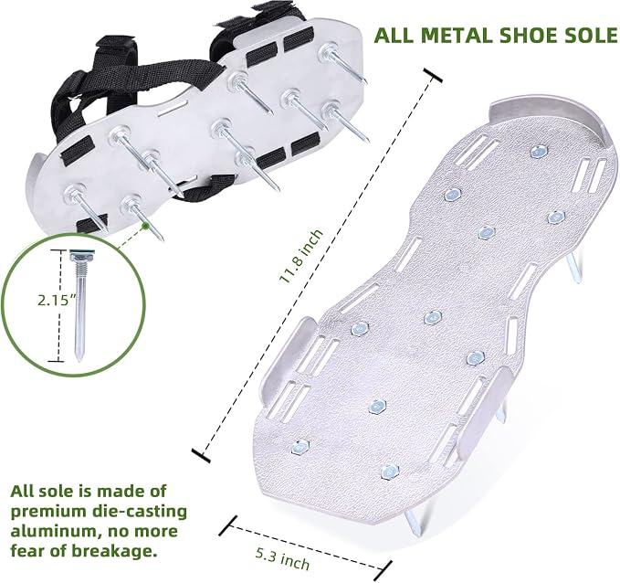 Ohuhu Lawn Aerator Shoes for Glass: Free-Installation Aeration Shoes with Stainless Steel Shovel, Heavy Duty Spike Aerating Sandals Lawn Equipment Tool (Aluminum)
