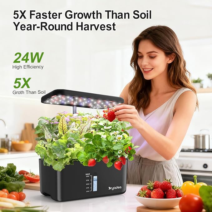 Hydroponics Growing System - 10-Pod, 24W LED & Quiet Pump for Herbs, Veggies | Indoor Herb Garden, Full-Spectrum LED Grow Lights, Plant Germination Kit, Gift for Gardening Lovers