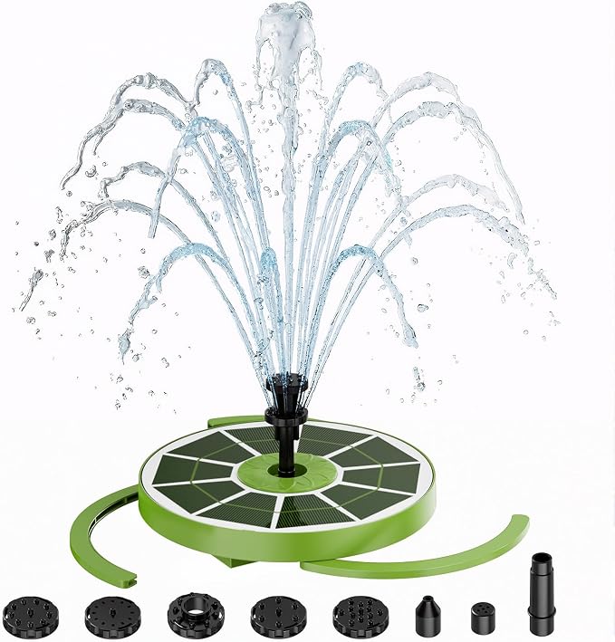 AISITIN 3.5W Solar Bird Bath Fountain with Built-in 1500mAh Battery, Solar Water Pump with 8 Nozzles, Solar Powered Floating Fountain for Outdoor Garden, Birdbath, Pond, Pool, Fish Tank - Dark Green