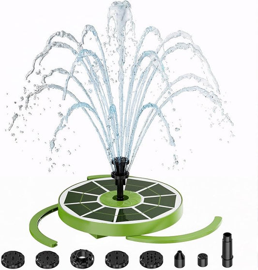 AISITIN 3.5W Solar Bird Bath Fountain with Built-in 1500mAh Battery, Solar Water Pump with 8 Nozzles, Solar Powered Floating Fountain for Outdoor Garden, Birdbath, Pond, Pool, Fish Tank - Dark Green