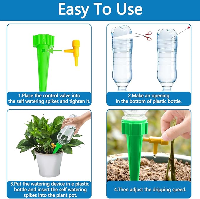 20 Pack Self Watering Spikes, Plant Watering Devices Plant Watering Spikes with Adjustable Control Valve Switch, Plant Watering Devices for Indoor Outdoor Potted Plants