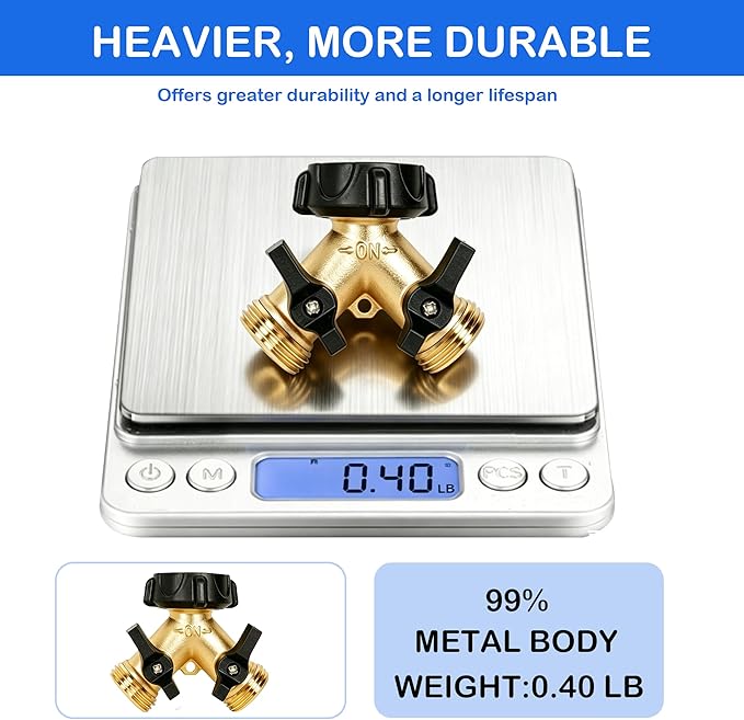 LIULO TOOL 2 Pack Brass Garden Hose Splitter 2 Way, Hose Y Splitter 3/4 Inch Heavy Duty Brass Hose Connector Tap Splitter, Hose Spigot Adapter 2 Valves with Rubber Washers