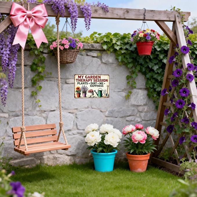 Funny Garden Signs "Plants + Dirt + Me = Happiness" Metal Sign Gift for Gardeners,8x12 Inch Vintage Decor for She Shed, Patio, Yard & Indoor Wall FFXQCTFF(3003)