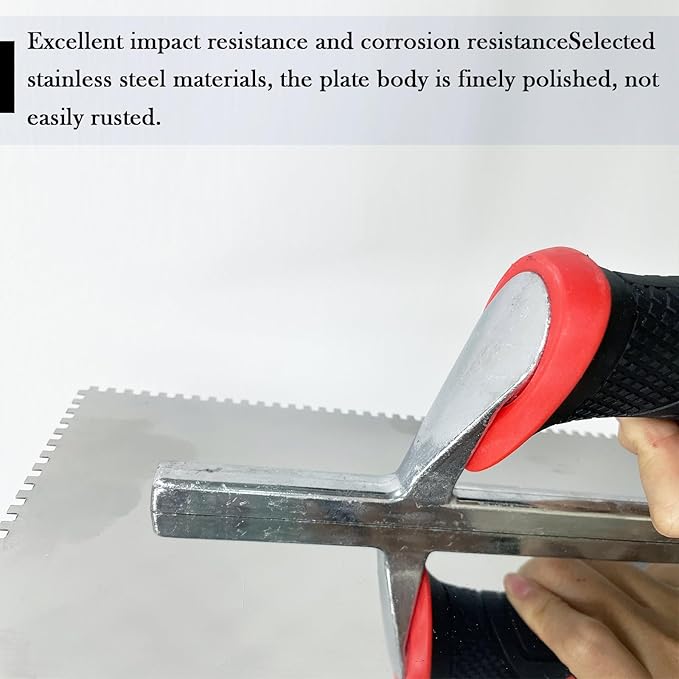 Large Square Notched Tile Trowel Set, 2pcs Stainless Steel Tile Concrete Tools (16 inch+11 inch) Masonry Hand Kit for Wall Floor Tiling Installation