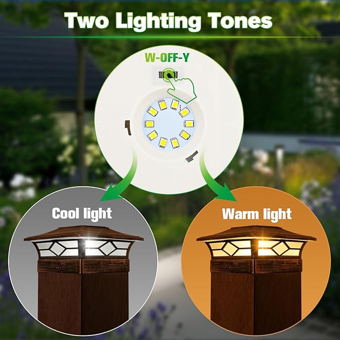 Solar Post Cap Lights Outdoor 12pack, Waterproof Solar Powered Deck Fence Post Lights for 4x4 Wood/Vinyl Posts, Solar Outdoor LED Light with Cool/Warm Lighting Decorate Garden Patio Porch…
