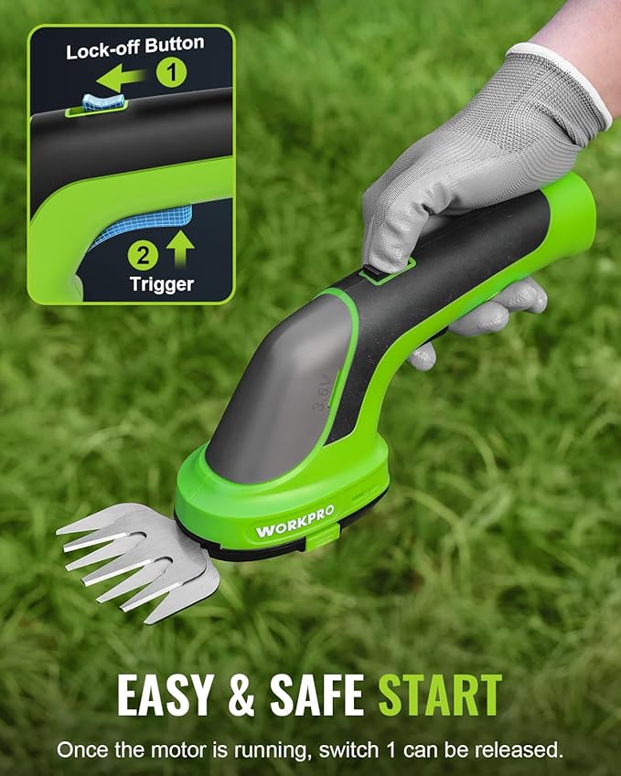 WORKPRO 3.6V Hedge Trimmer Cordless, 2-in-1 Electric Hedge Trimmer & Grass Cutter with 4.0Ah Removable Battery & Type-C Cable, Lightweight Bush Trimmer for Lawn & Garden