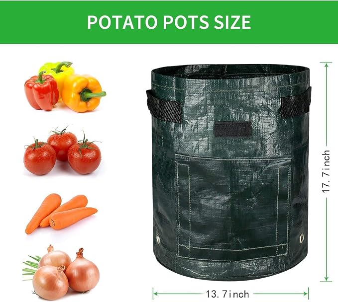 iPower Potato Grow Bags with Flap 10 Gallon 4 Pack, Garden Planting Pot with Durable Handle and Harvest Window, Thickened PE Container for Potato, Tomato, Carrot, Vegetable and Fruits