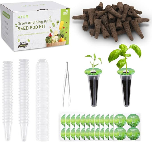 URUQ 180Pcs Hydroponic Pods Supplies: Grow Anything Kit with 45 Grow Sponges, 45 Grow Baskets, 45 Grow Domes, 45 Pod Labels - Compatible with Hydroponics Growing System Indoor Garden from Most Brands