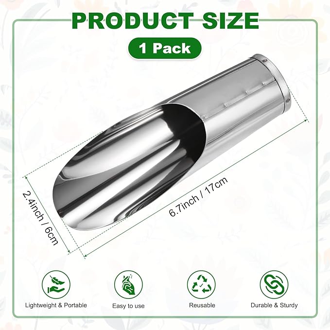 M METERXITY 1-Pack Bonsai Soil Scoops, 2.4inch/6cm Stainless Steel Garden Soil Scoops Bucket Shovel Potting Scoopers for Transplanting/Flower Planting, Small Gardening Tools [Silver Tone]