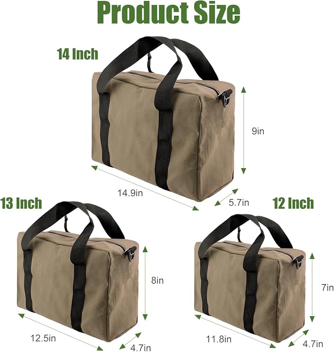 Small Tool Bag,Close Top Wide Mouth Tool Organizer Bag,Large Capacity Tool Bags for Men,Canvas Tool Storage Bag for Storage Handbag for Screwdrivers,Wrench,Pliers Hand Tools (Khaki, 16 Inch)