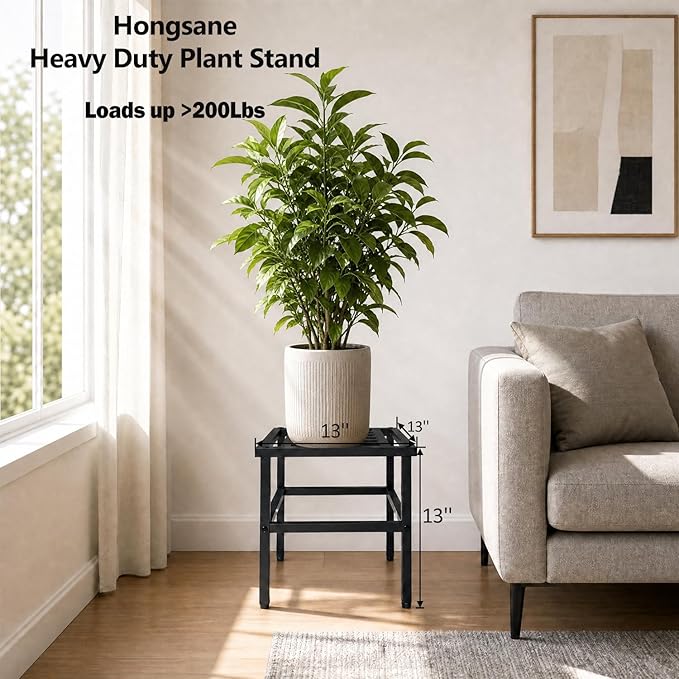 Plant Stand Indoor Outdoor,13 Inch Metal Plant Stands Riser,Heavy Duty Wrought Iron Pedestal Holders for Large Flower Pot,Outside Rust-Proof Black Flower Display Shelf for Patio,1-Pack