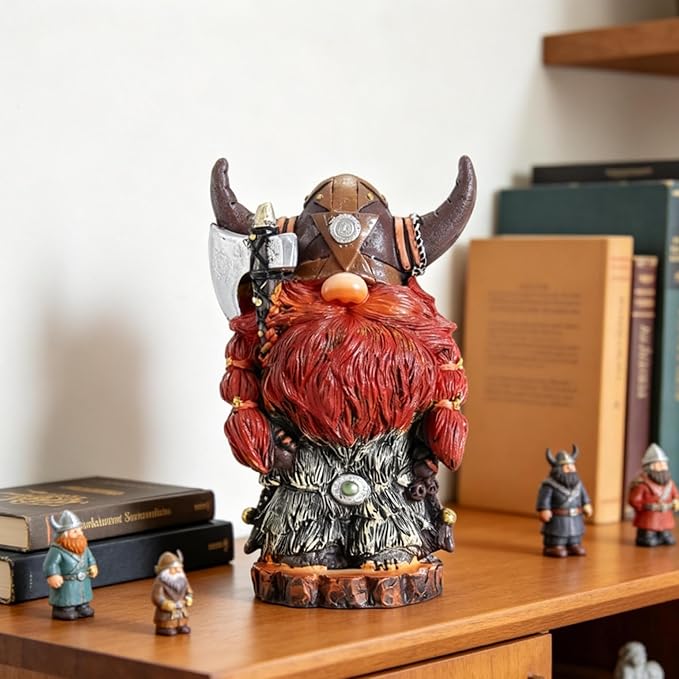 Garden Gnome Statue Viking Gnome Figurine 7.2 Inch, Nordic Warrior Statue Resin Viking Decor for Men, Father's Day & Birthday Gift, Tabletop Shelf Fireplace Decor, Men's Gift