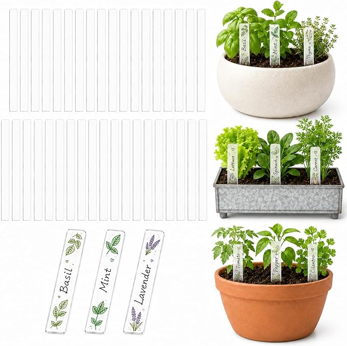 Garneck 72Pcs Acrylic Plant Labels Waterproof Garden Markers DIY Plant Tags Flower Id Stakes for Gardening Identifying Labels
