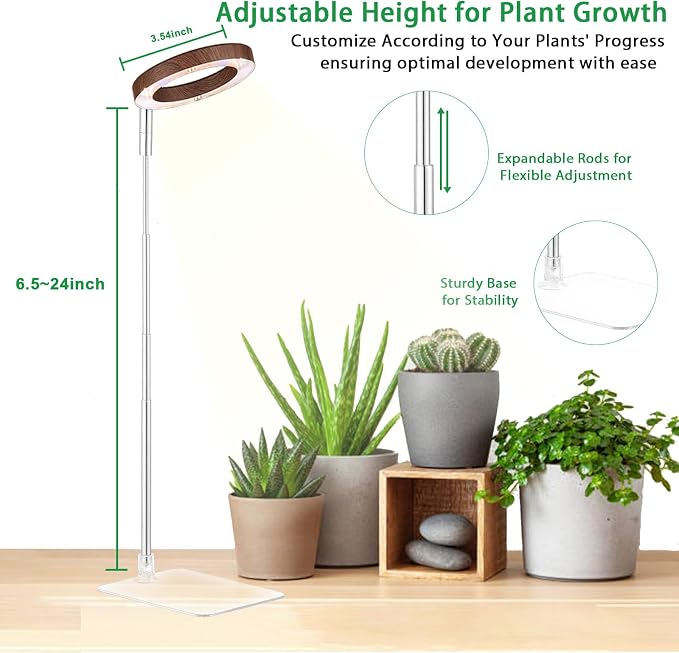 yadoker Plant Grow Light, LED Growing Light with Base Full Spectrum for Indoor Plants,Height Adjustable, Automatic Timer, 5V Low Safe Voltage,Idea for Small Plant Light