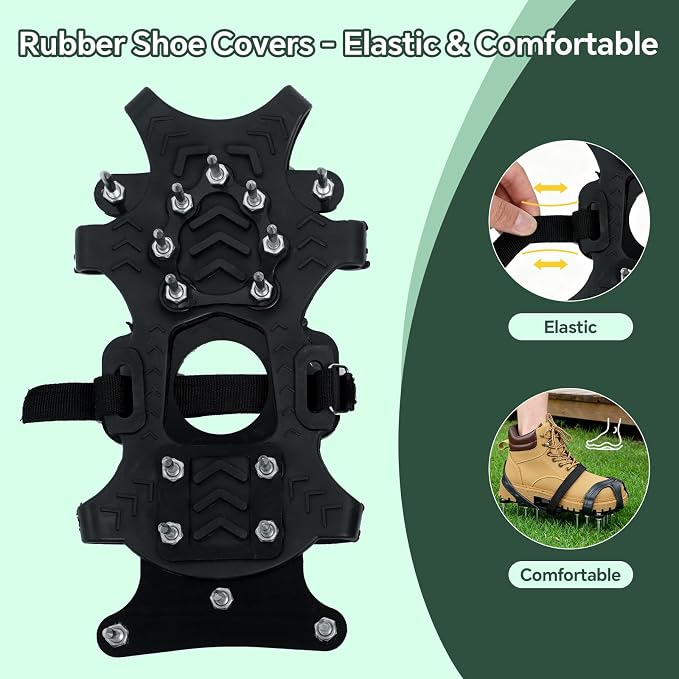 Lawn Aerator Shoes, Flexible Rubber Covers with Foot Protection, Adjustable Straps for Garden, Grass, Courtyard Maintenance Aeration (7 to 9)