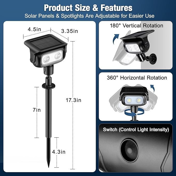 Solar Spot Lights for Outdoor, Warm Light-6 Pack