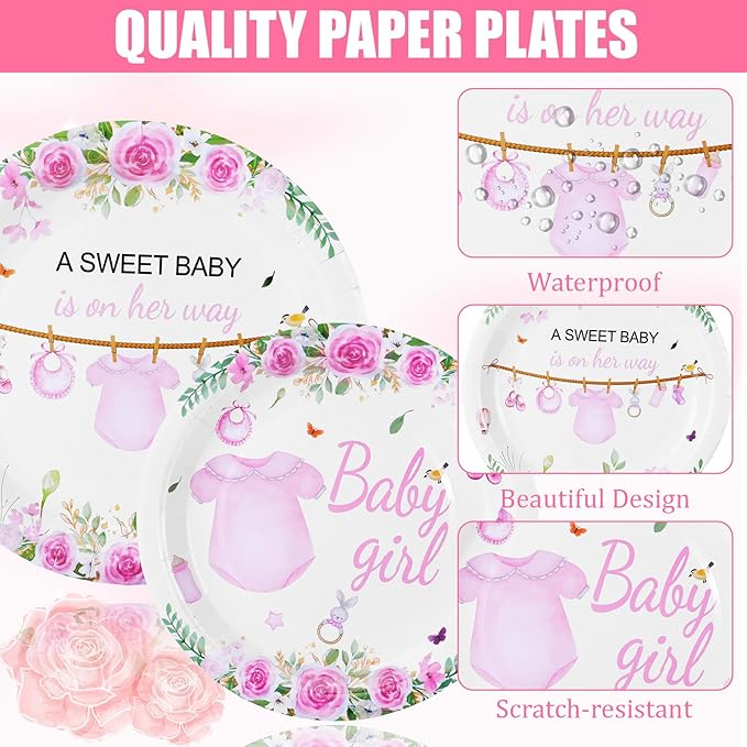 96 Pcs Wildflower Party Decorations Plates and Napkins Forks Floral Pink Disposable Paper Tableware Set for Birthday Flower Gender Reveal Spring Garden Party Supplies for 24 Adult Guests