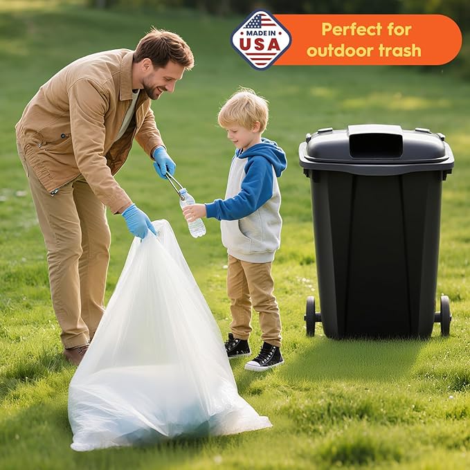 DELXO 30-33 Gallon Trash Bags, 250 Count Light to Medium Large Clear Garbage Bags, Thick Durable and Puncture-Resistant Plastic Bags for Kitchens, Yards & Offices, Made in USA