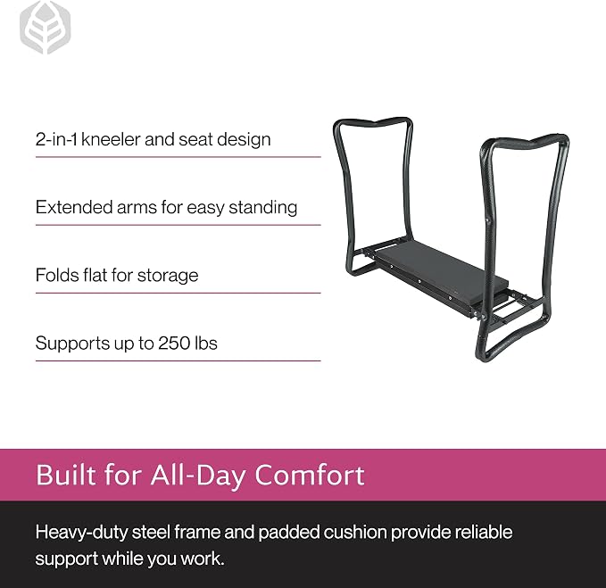 Yard Butler Garden Kneeler & Seat - Foldable Gardening Chair for Support - Heavy Duty Steel Gardening Stool - Foam Padded Kneeling Bench - Lightweight & Durable - 24" x 19" x 10" - Silver & Black