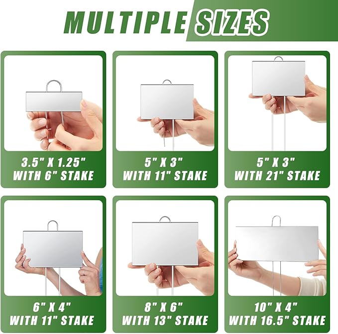 Landhoow 30 Pcs Large Garden Plant Markers Metal Plant Labels Sign 5'' x 3'' with 21'' Stake Weatherproof Waterproof Garden Sign for Outdoor Seedlings Herbs Vegetable Greenhouse, Sliver