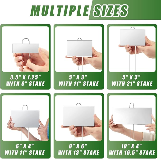 Landhoow 30 Pcs Large Garden Plant Markers Metal Plant Labels Sign 6'' x 4'' with 11'' Stake Weatherproof Waterproof Garden Sign for Outdoor Seedlings Herbs Vegetable Greenhouse, Silver