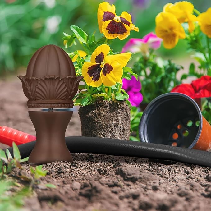 Tandefio 3 Pcs Garden Hose Guide Stake 12 Inch Heavy Duty Resin Hose Guide Stake Decorative with Flower Design for Yards Gardens Pathways and Lawns (Brown)