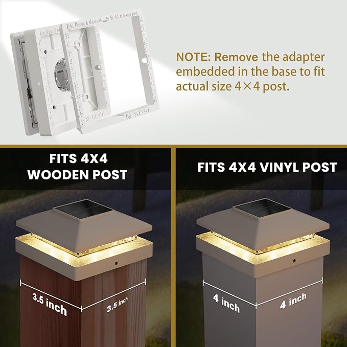 Solar Post Cap Lights Outdoor 6pack, White Waterproof Solar Powered Deck Fence Post Lights Fit 4x4 Wood/Vinyl Posts, Bright Warm White Solar Post Lights Decorate Deck, Patio, Porch, Fence