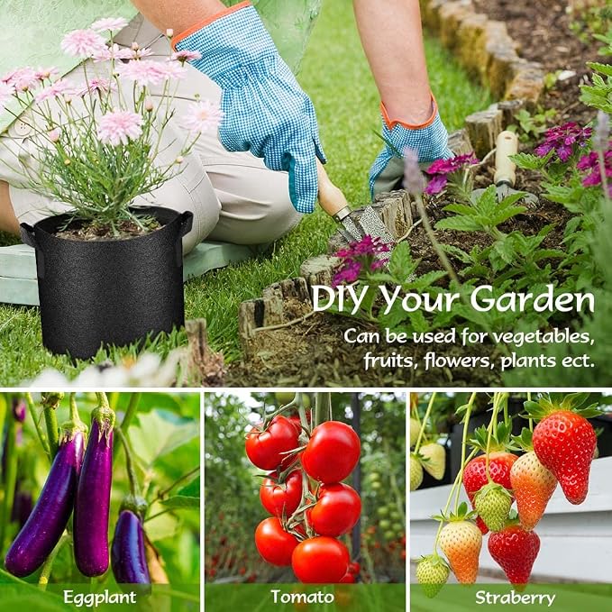50 Pack 10 Gallon Plant Grow Bags, Heavy Duty Aeration Fabric Pots with Handles Thickened Nonwoven Garden Bags for Vegetables, Flowers, Fruits