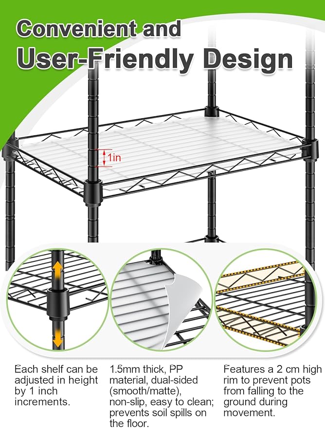 5-Tier Mini Greenhouse with Caster Wheels, Each Shelf Height Adjustable Metal Plant Shelf with PVC Cover for Seed Starting Trays, Seedling Pots, Plant Pots, 11x16x57inch