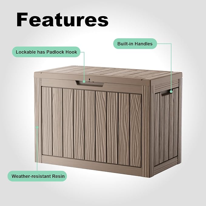 55 Gallon Outdoor Waterproof Storage Box, UV Resistant Resin Deck Box with Built-in Handle, Outdoor Storage Container for Patio Furniture, Garden Tools, Patio Cushions, Grey