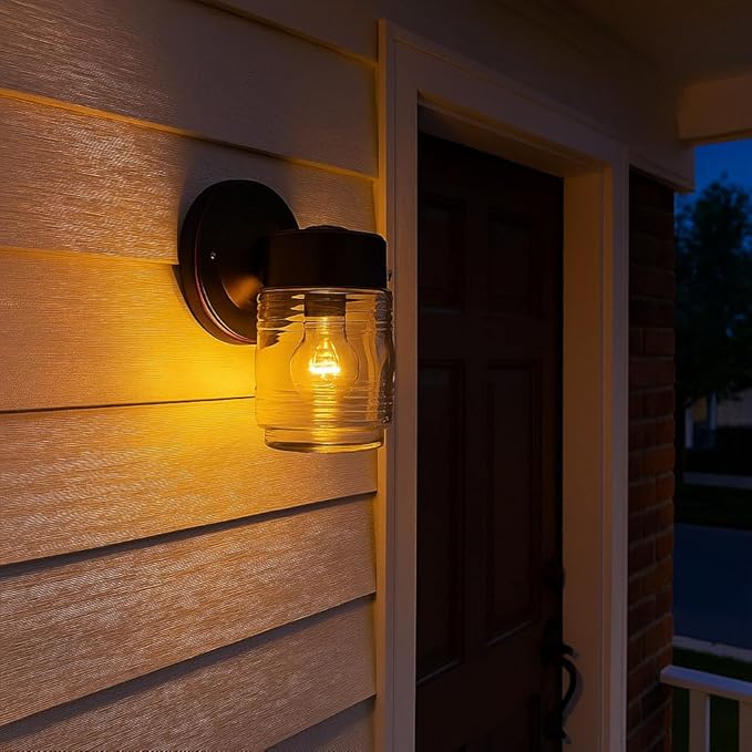 Design House Jelly Jar 1 Light Wall Light, Oil Rubbed Bronze, Outdoor Downlight, Clear Glass, Wet Rated, 7.5 in H x 4.5 in L x 5.25 in W, 60W Medium Base, Model 505198