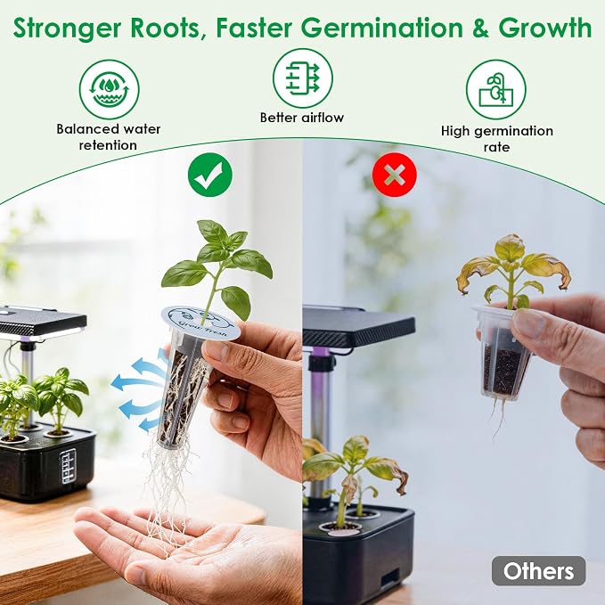 Fruit Seed Pods Kit Hydroponic -12 Refill Grow Pods with 6-Packet Seeds of Mini Cucumber/Bell Pepper/Carrot, Strawberry, Cherry Tomato & Radish, Compatible with All Hydroponics Growing Systems