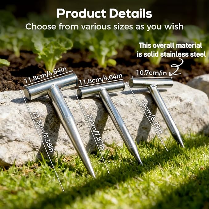 Plant Hole Digger for Planting, 2026 New T Wooden Handle, Seed Planter Tool for Plant Labels, for Self Watering Stakes, Hand Held Bulb Planter for Tulip Daffodil Crocus Garden Tool (S Solid)