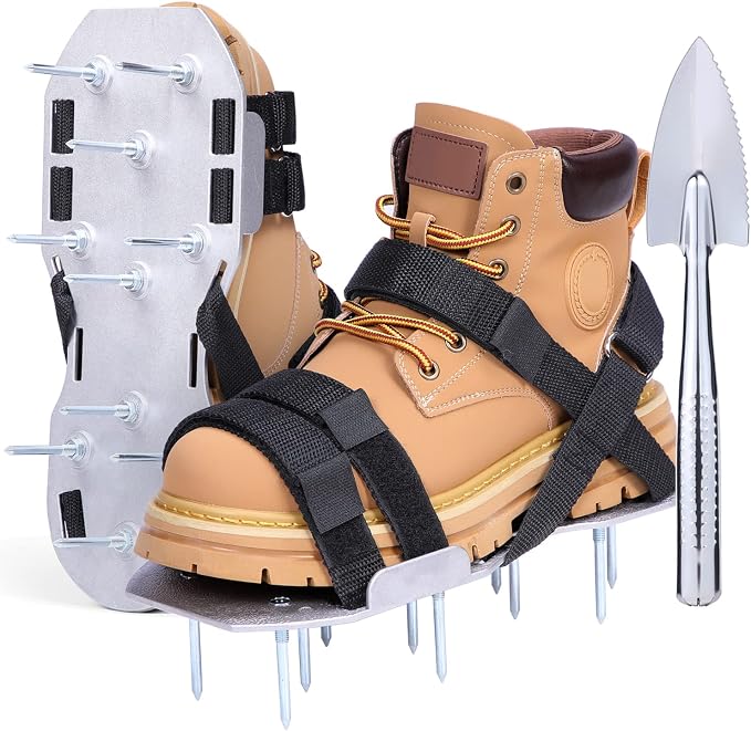 Ohuhu Lawn Aerator Shoes for Glass: Free-Installation Aeration Shoes with Stainless Steel Shovel, Heavy Duty Spike Aerating Sandals Lawn Equipment Tool (Aluminum)